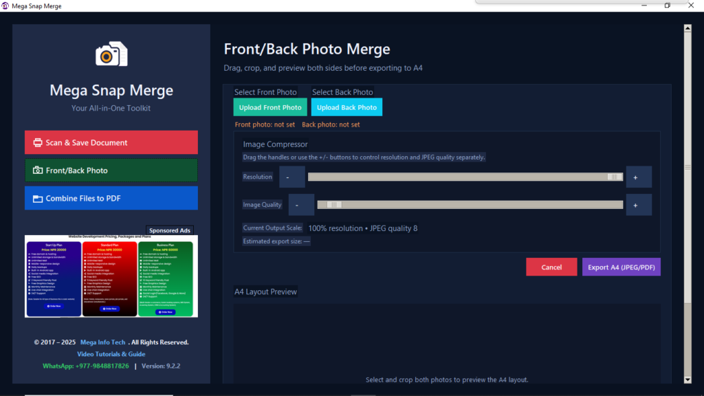 Export both sides of a citizenship card into one clean A4 page.
