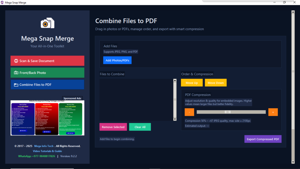 Merge multiple images or PDF files into a single PDF suitable for online submissions.